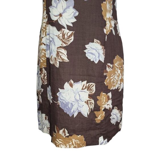 Boston Proper 100% Linen Floral Mini Dress 10 Brown High Neck Sleeveless Beach - Picture 3 of 12